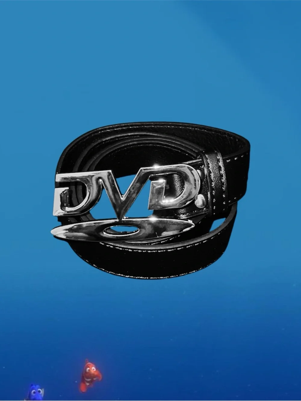 Men's Black Leather Belt with Silver DVD Logo Buckle